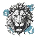 lion head roaring with blue eye and scare across face calender below with the dates 6th of September 2024 tattoo design idea
