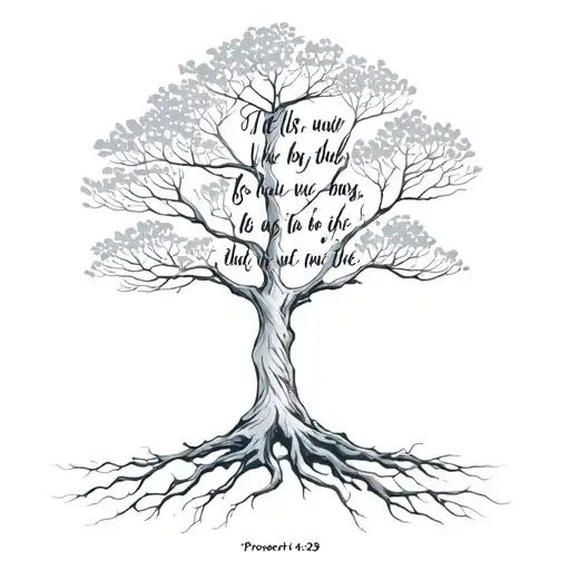 poision tree with bible verse proverbs 14:29 under it tattoo design idea