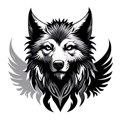 vertical tribe eagle and lion wolf totem tattoo design idea