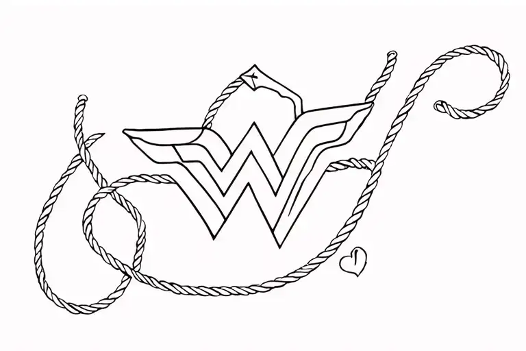 rope with wonder woman simple logo, minimalist, feminine, tattoo design idea
