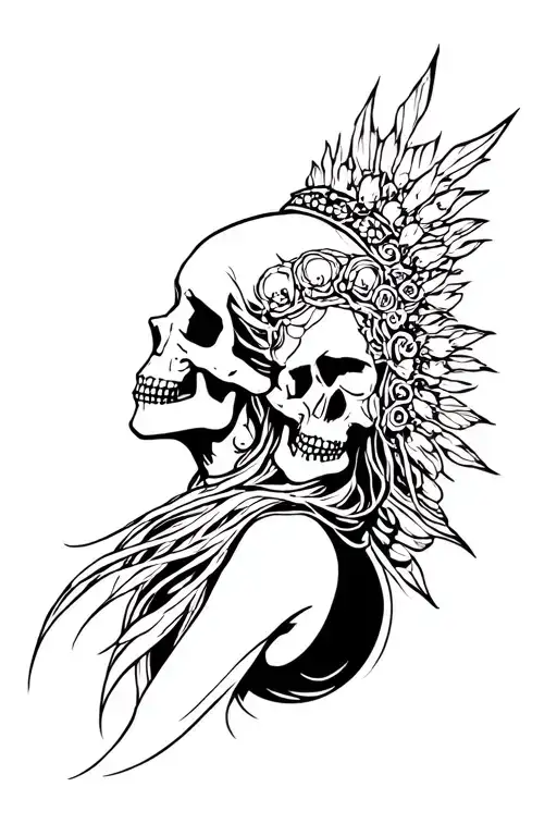 Freya goddess and skulls tattoo design idea