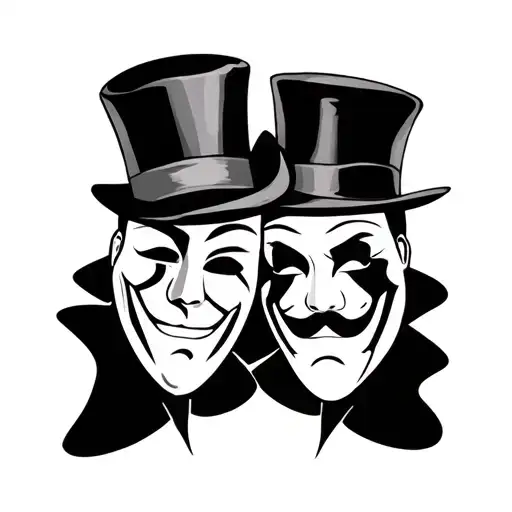 Design a tattoo combining the comedy and tragedy masks as the central focus, with symbols from iconic Broadway shows ins tattoo design idea