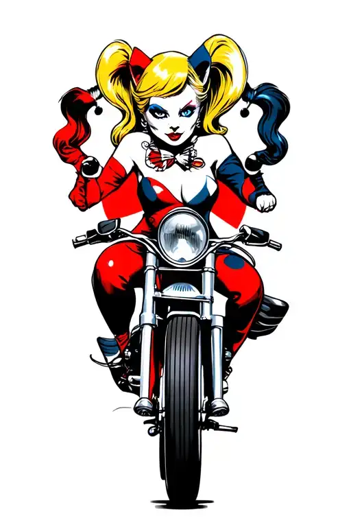 blonde kitty cat  Harley Quinn riding a bombshell tattoo design idea