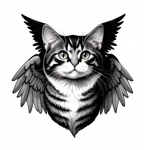 cat with angel wings tattoo design idea