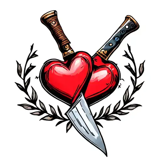 2 hearts overlapping with a knife going through them and mum on written top tattoo design idea