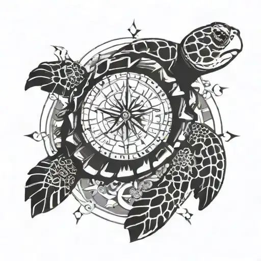 Sea Turtle compass intertwined tattoo design idea