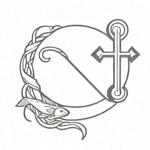 cross and fish hook tattoo design idea