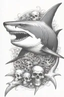 shark with skull and crossbones tattoo design idea