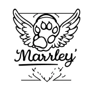 "Marley" wings and a halo for a pet loss tattoo design featuring a paw print, name and hear  tattoo design idea
