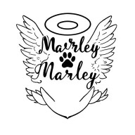 "Marley" wings and a halo for a pet loss tattoo design featuring a paw print, name and hear  tattoo design idea