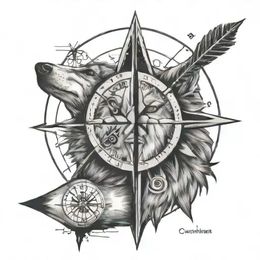 arrow, half wolf, half compass tattoo design idea