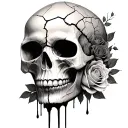cracked bleeding skull with roses underneath it  tattoo design idea