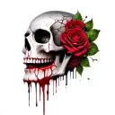cracked bleeding skull with roses underneath it  tattoo design idea