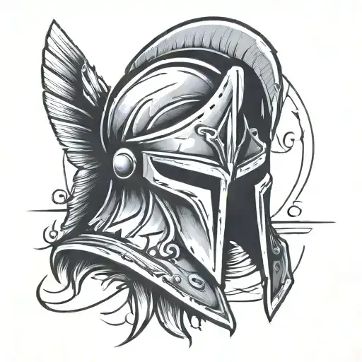 front facing spartan helmet with the letter A tattoo design idea