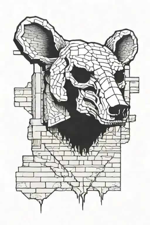 bear skull and brick wall tattoo design idea