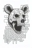 bear skull and brick wall tattoo design idea