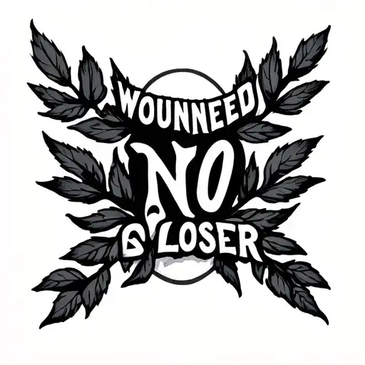 Wounded NO loser Laurel leaves lettering tattoo tattoo design idea