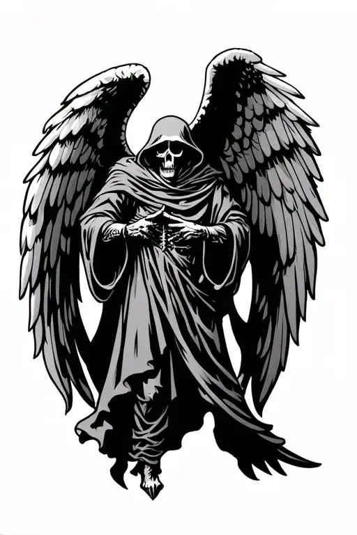 grim reaper with angel wings tattoo design idea