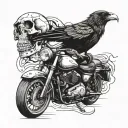 motorcycle with skeleton riding and crow sitting on its head  tattoo design idea