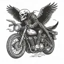 motorcycle with skeleton riding and crow sitting on its head  tattoo design idea