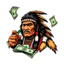Native American hustler counting money tattoo design idea