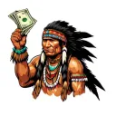 Native American hustler counting money tattoo design idea