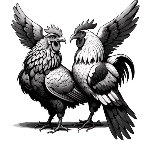two headed rooster like the roman double headed eagle which has each head staring at each other with wings spread tattoo design idea