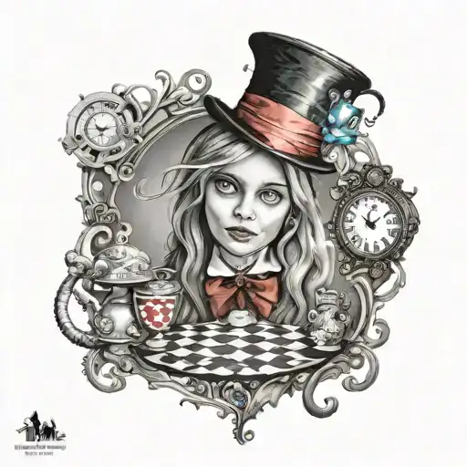 Alice in Wonderland with Alice returns to madness   tattoo design idea