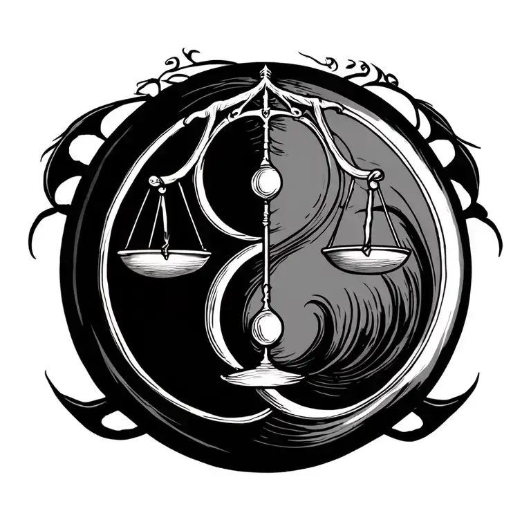 ying yang symbol libra scale tattoo design idea