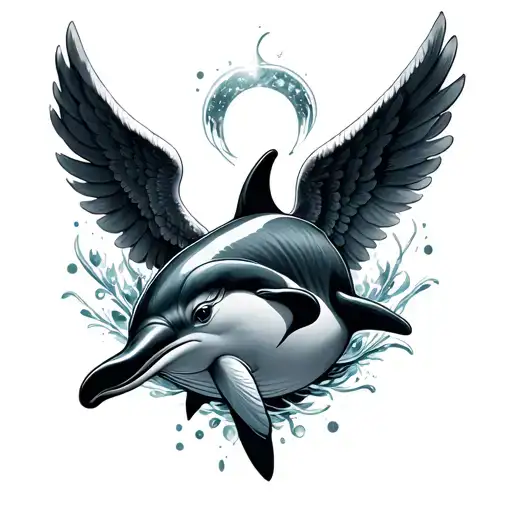 dolphin with angel wings tattoo design idea