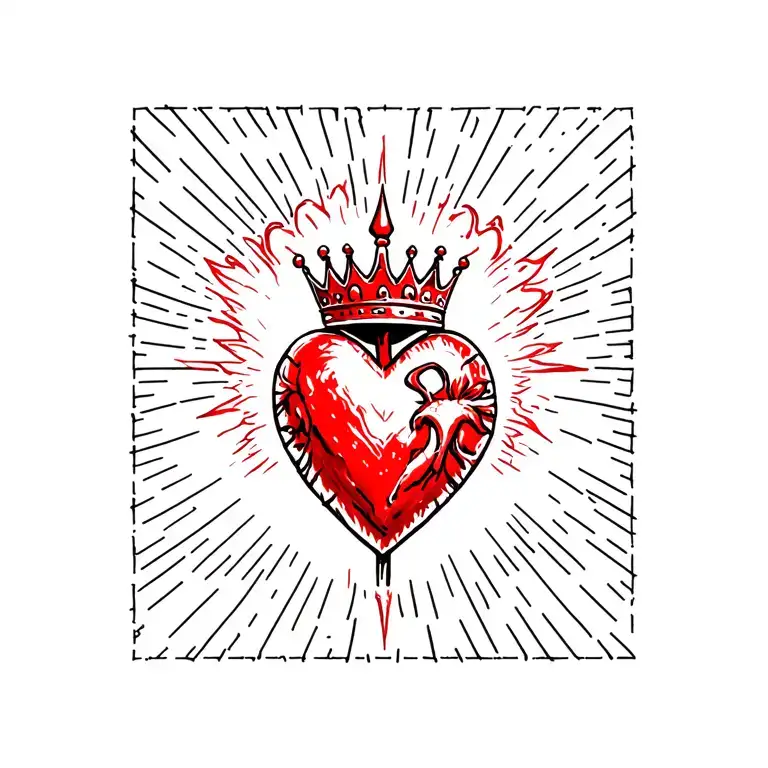 sacred heart all red with crown on top of heart tattoo design idea