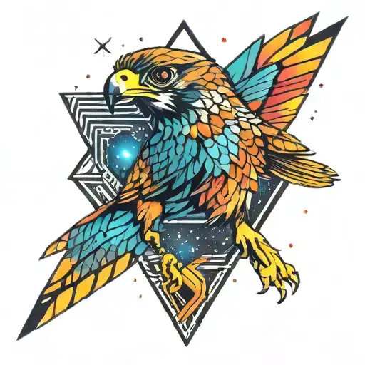 falcon against the backdrop of space in a rhombus tattoo design idea