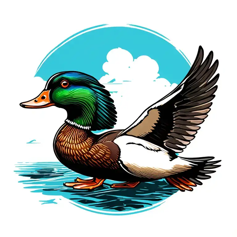 duck flying tattoo design idea