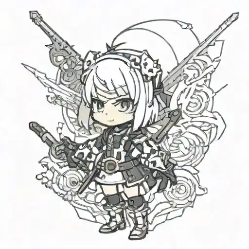 2B from Nier Automata. Chibi form and in pixel form tattoo design idea