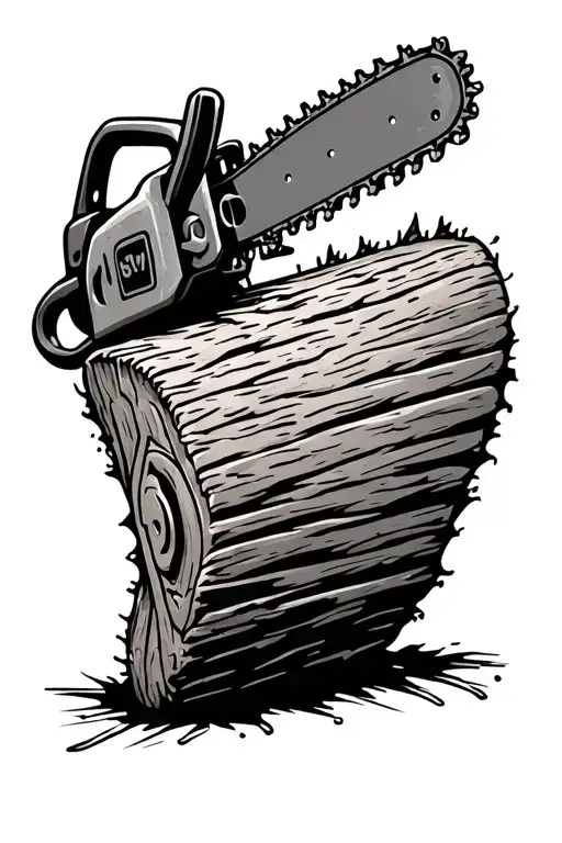 chainsaw stuck in log tattoo design idea