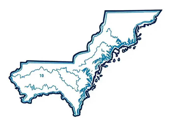 a mix of the blue ridge mountains ridgeline in North Carolina and the Californian Monterey bay coastline tattoo design idea