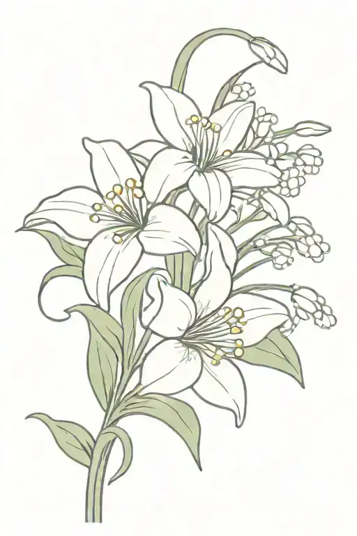 a fine line bouquet with 2 lilly of the valley flowers and 1 daisy tattoo design idea