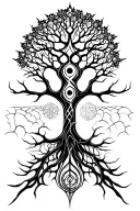 web of wyrd  and yggdrasil tree  tattoo design idea