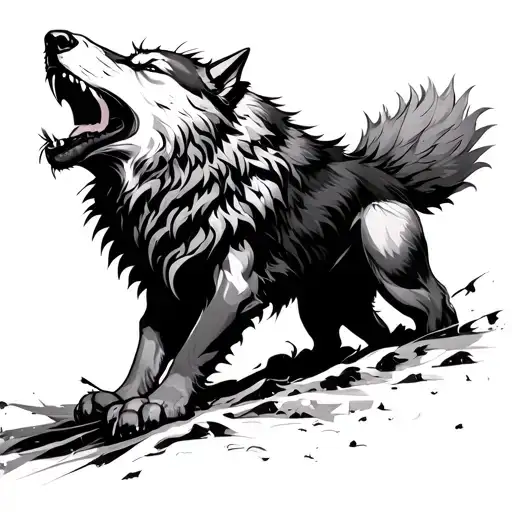 Sigma wolf howling in a fierce battle scene tattoo design idea