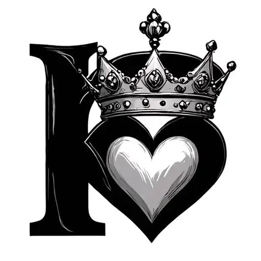 K with a crown and a heart  tattoo design idea