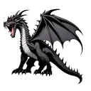 A long sleeve and screaming, angry black-red dragon with long, sharp spines on its back and sharp scales on its body, tattoo design idea