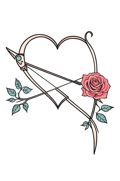 crossbow and rose intertwined hearts tattoo design idea
