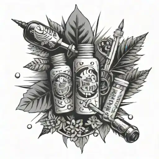 ketamine lsd mdma cocaine and weed tablets and syringes tattoo design idea