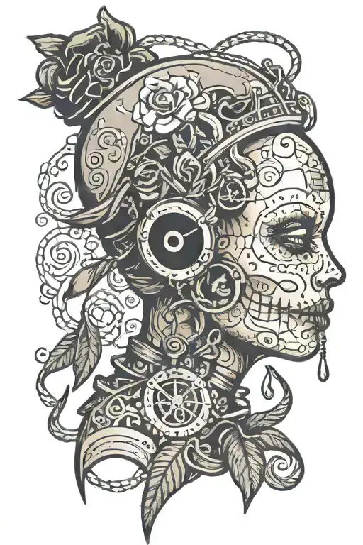 voodoo doll head profile holding tattoo design idea