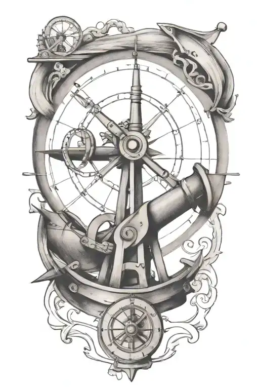 Nautical sextant fine line tattoo tattoo design idea