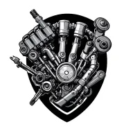mechanical Arm with V8 engine an tools tattoo design idea
