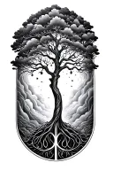 Black White Tattoo Fine Line forearm on the hand on the hand a tree of life good and bad little like Jing and Jang tattoo design idea