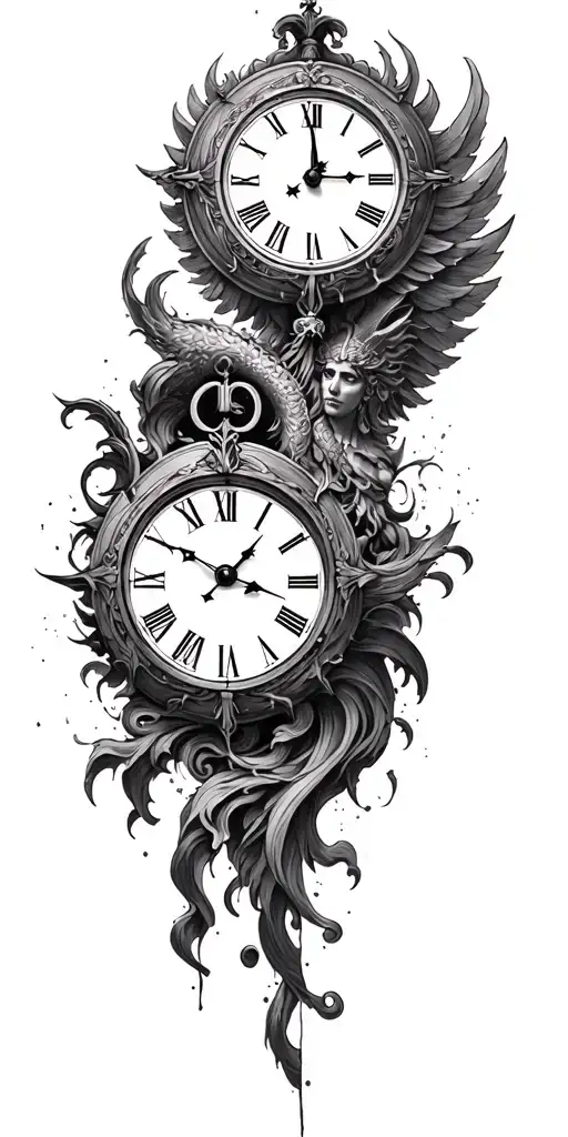 clock map gods tattoo design idea