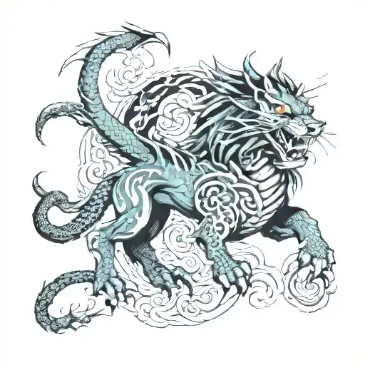 dragon tiger horse hybrid creature combining elements tattoo design idea