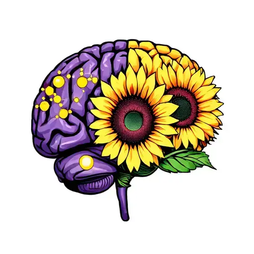 half brain half sunflower turned into dopamine molecule  tattoo design idea